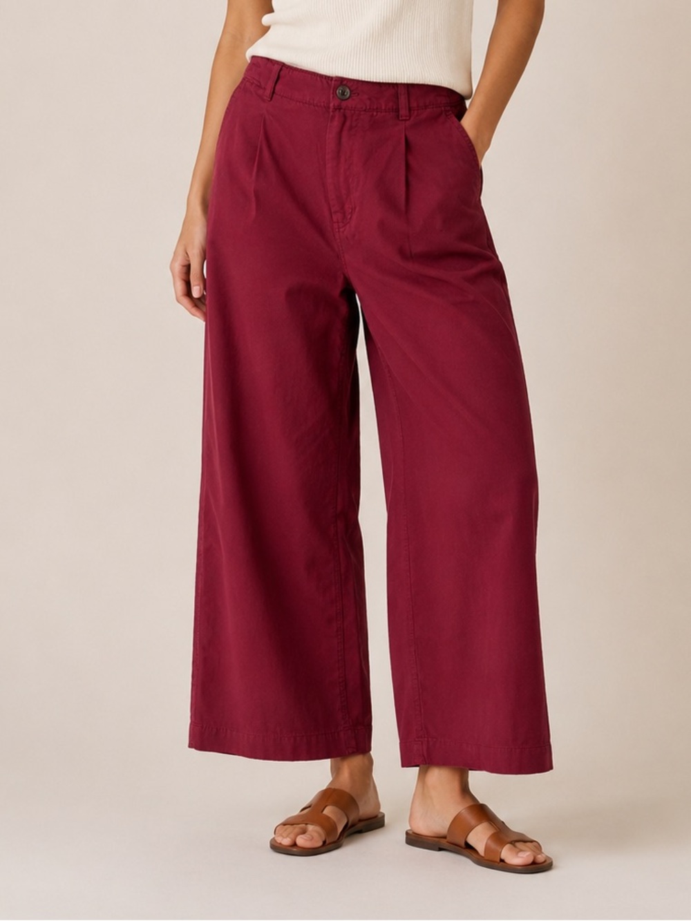 Wide Viscose Blend Pants in Burgundy